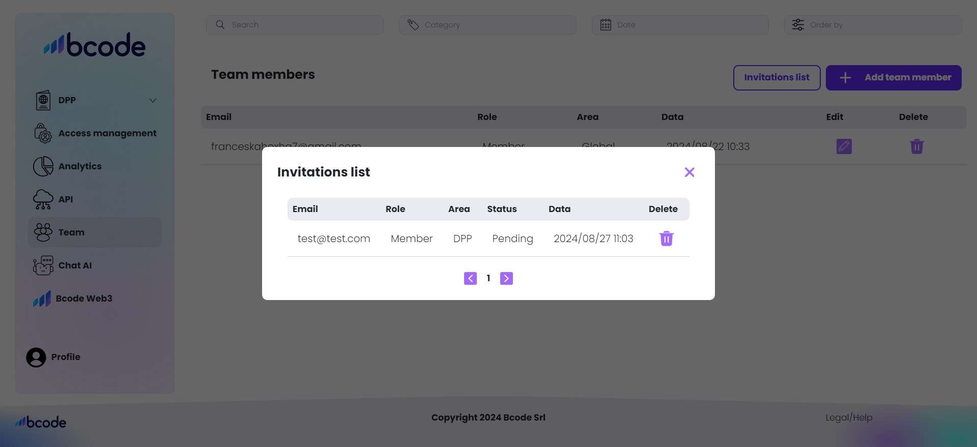 View Team Members Invitations